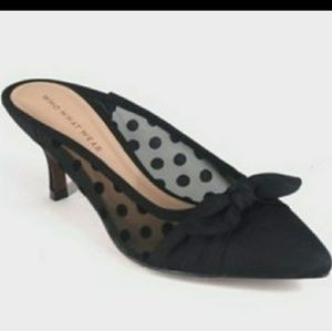 Kitten heels mules bow tie sheer polka dots